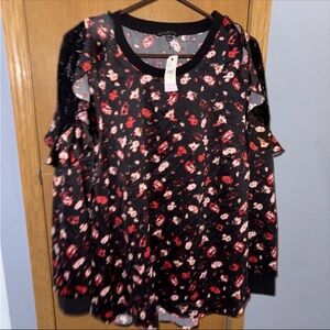 LANE BRYANT 22/24 Long Sleeve Lace Shoulders Ruffled Blouse NWT